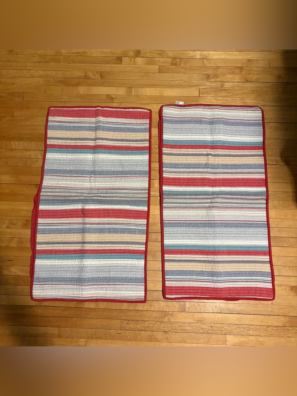 Martha Stewart Striped Multicolor Cotton Duvet Cover Panels - Red Trim